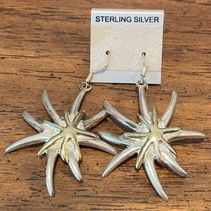 Pretty STERLING SILVER Starburst Earrings - Unique